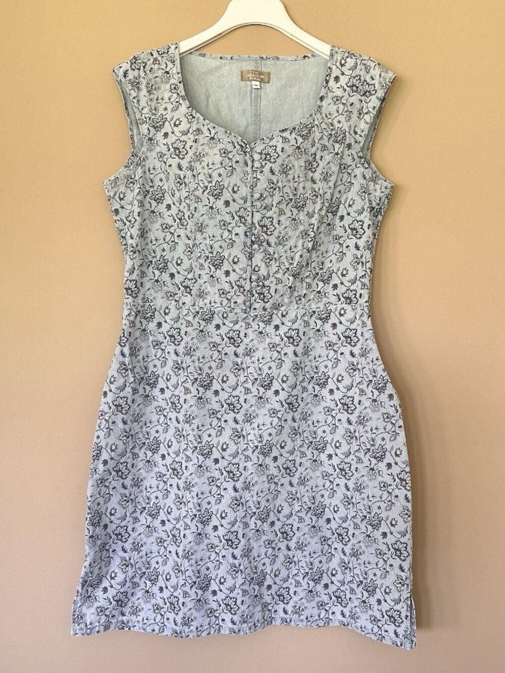 VTG Territory Ahead Floral Blue Denim Dress Women 10 Cottagecore Coastal Cowgirl
